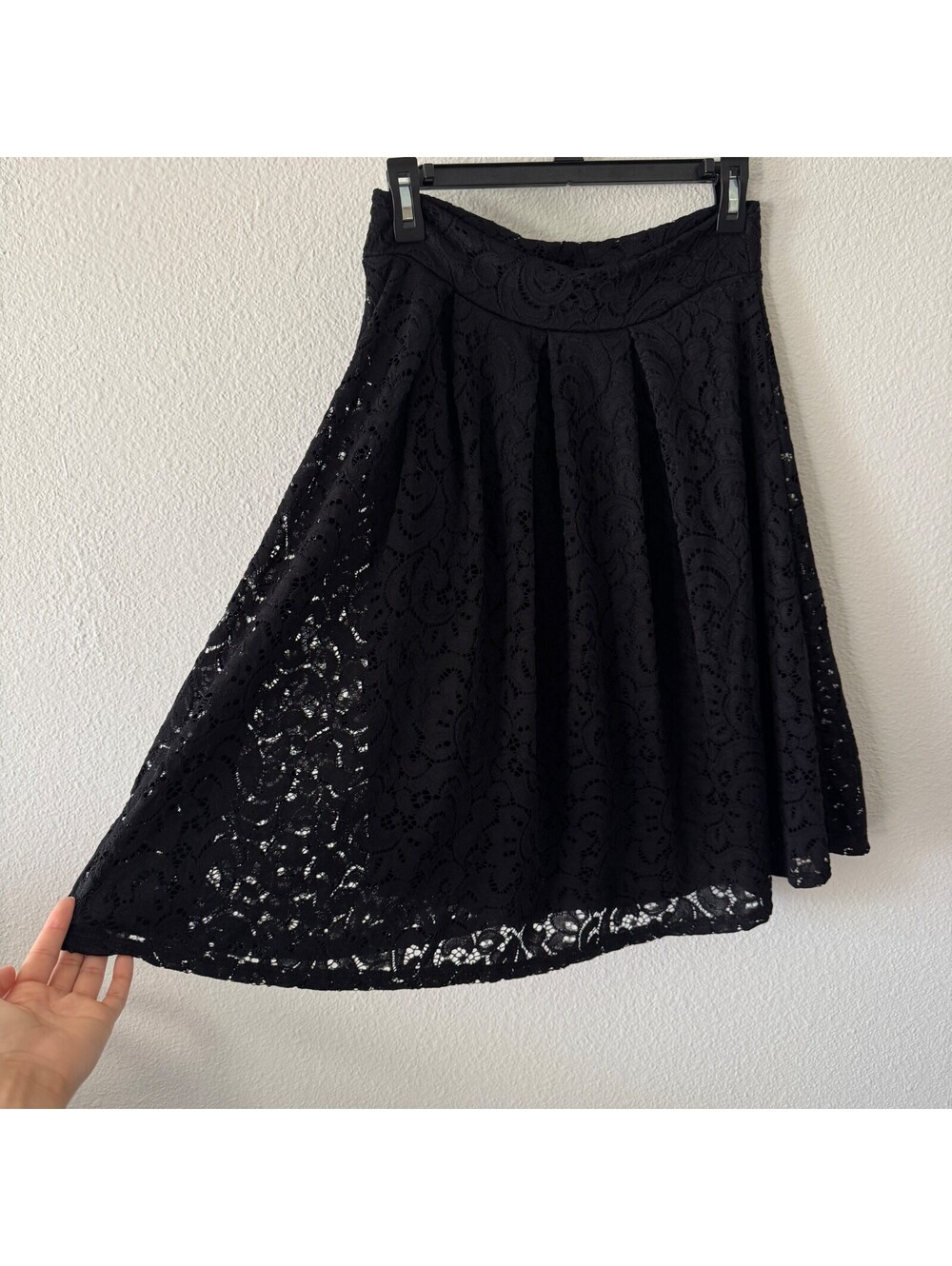Whimsigoth Black Floral Lace Skirt, L, Pleated Knee Length A-line‎ Dark Feminine
